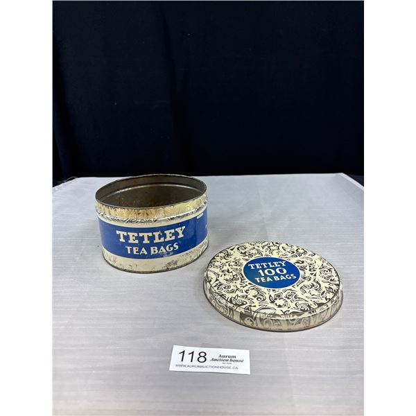 1940's Tetley Tea Bags Round Tin Can, 3 1/2" Tall 6" Diameter
