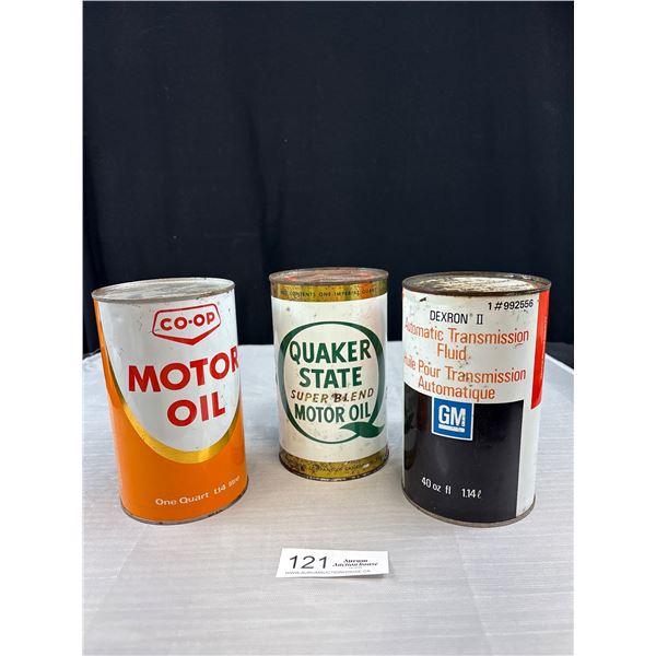 Vintage GM, Quaker State, & Co-Op Motor Oil Quarts Empty