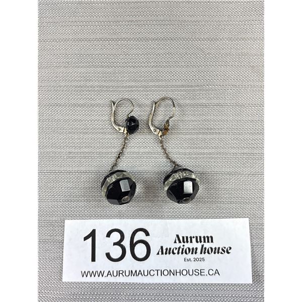 A Good Pair of 1930's Sterling + Crystal Ball Earrings