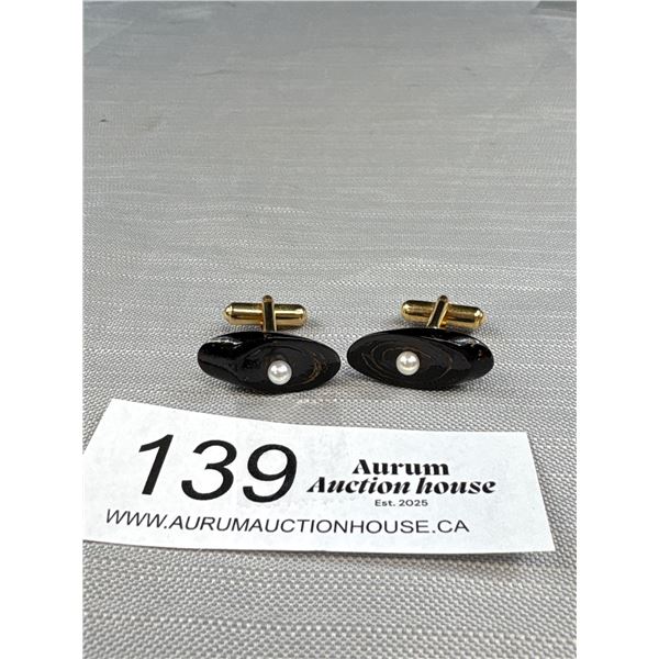 Pair of Unusual Real Pearl Mounted 1960's Cufflinks