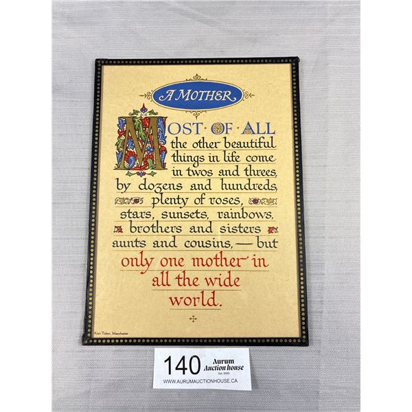 1930's "A Mother" Picture/Saying