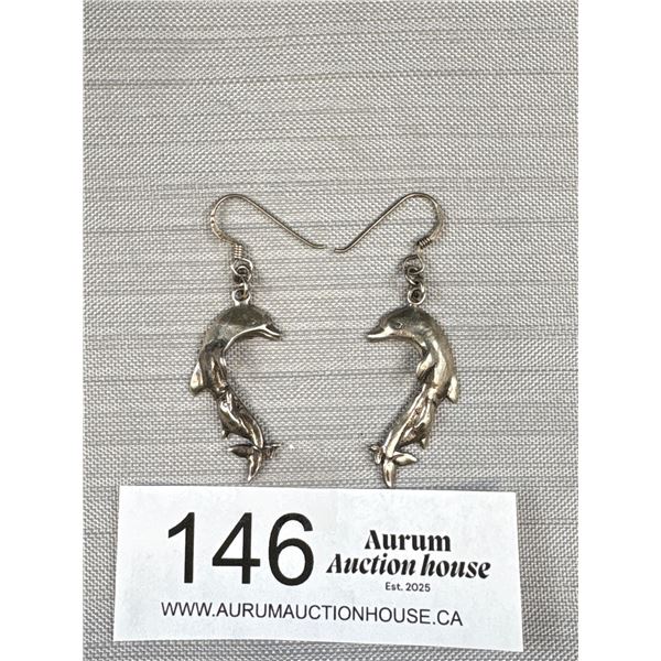 Pr Of 1.5" Long Sterling Double Dolphin Earrings