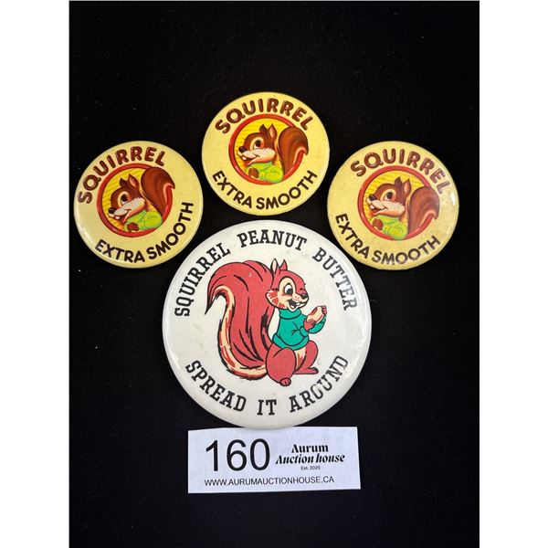 4 Vintage Squirrel Peanut Butter Badges/Pins