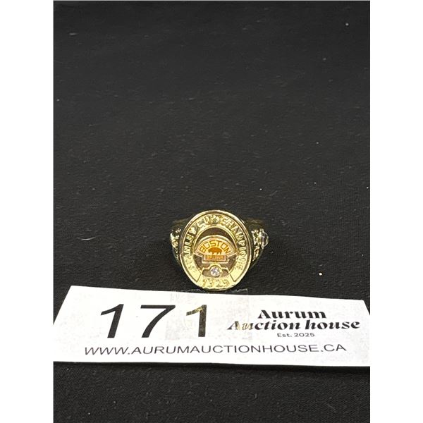 Gold Plated 1929 Stanley Cup Champion Boston Bruins Ring, Size 11 Copy