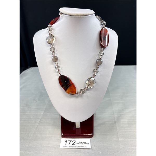 Beautiful Agate Stones + Heavy Crystal Beads Necklace,  20" Length