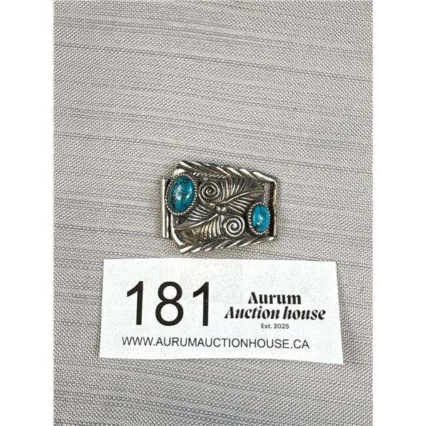 Vintage Native American w/ Turquoise Stones, Watch End Sterling Silver, Navajo