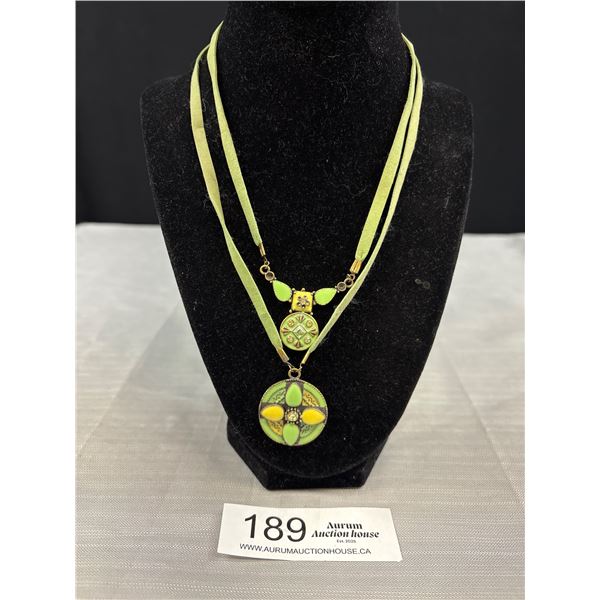 Vintage Enamel Pendant w/ Cord Necklace