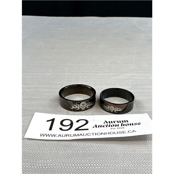 2 Black Metal w/ Silver Painted Skull Ring Bands