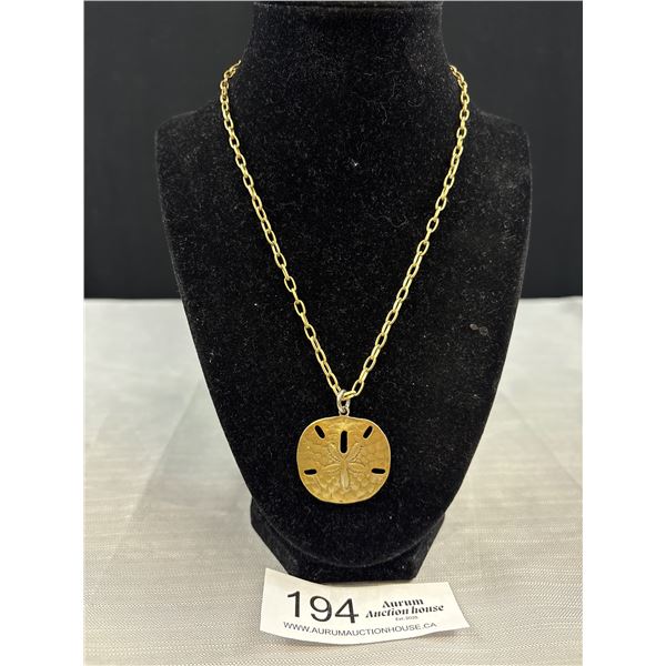 Pewter Sand Dollar Pendant w/ Chain Necklace