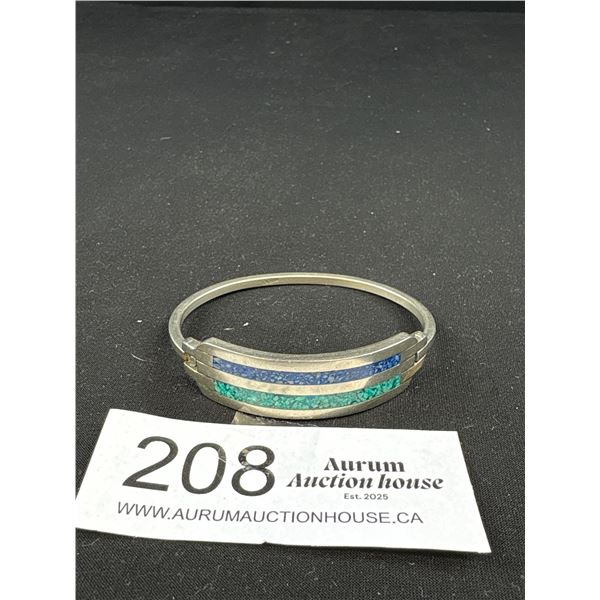 A Heavy Quality Turquoise + Lapis Inlay Bracelet