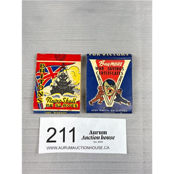 2 WWII Matchbooks 1 With Hitler Image + 1 With Battleship