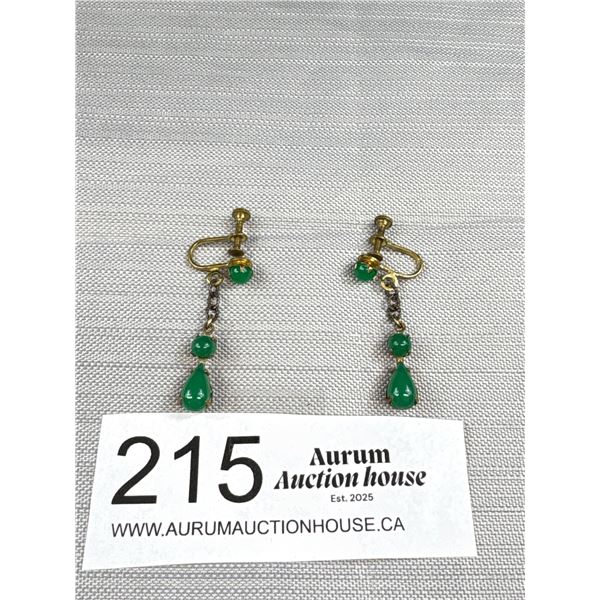 Nice Pair of 1930's Screw Back Jade Look Drop Earrings