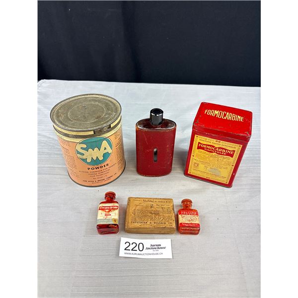 Antique Leather Repair Box 1890, Vintage Tins, and Medical Bottles