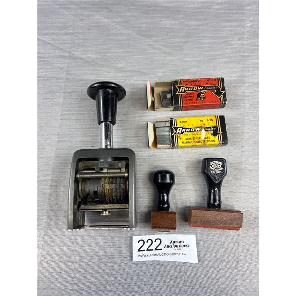 Vintage ENM England Business Stamp, Rubber Stamps and Mini Staples