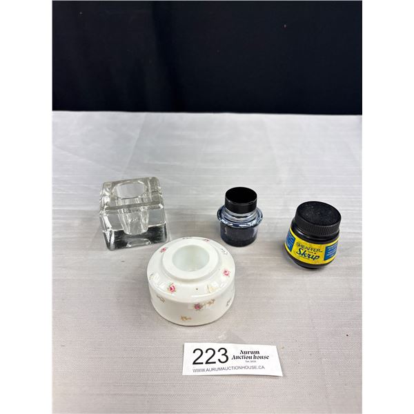 Vintage RS Germany Porcelain Inkweell, Cut Glass Inkwell, Ink Bottles