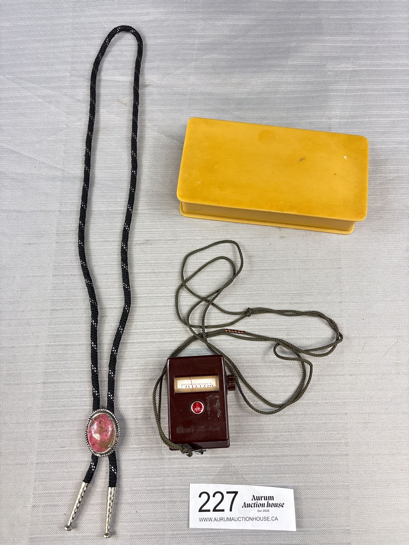 Bakelite Box, Walz Movie Meter and Bolo Tie w/ Stone Slide