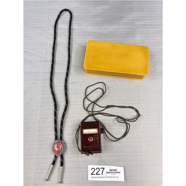 Bakelite Box, Walz Movie Meter and Bolo Tie w/ Stone Slide