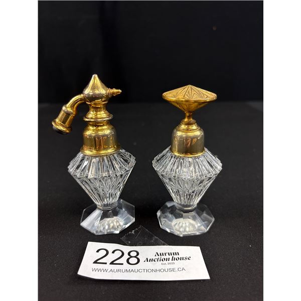 Lovely Pair of Vintage Cut Crystal Perfume Bottles - One w/Glass Dauber