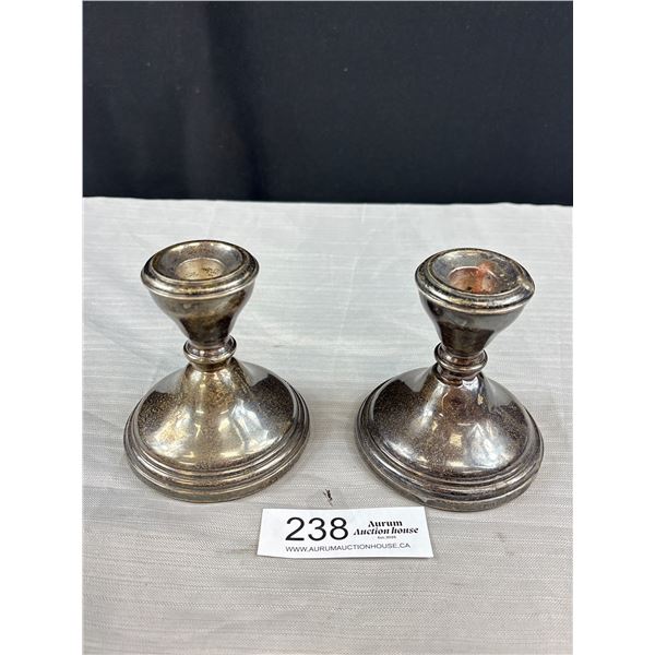 Pair of Early Vintage Sterling Silver Candle Holders - Hallmarked W&H Lion Anchor