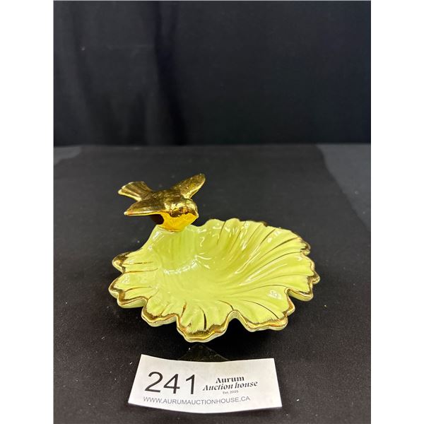 MCM Chartreause Catch - All Dish w/ Gold Bird and Trim