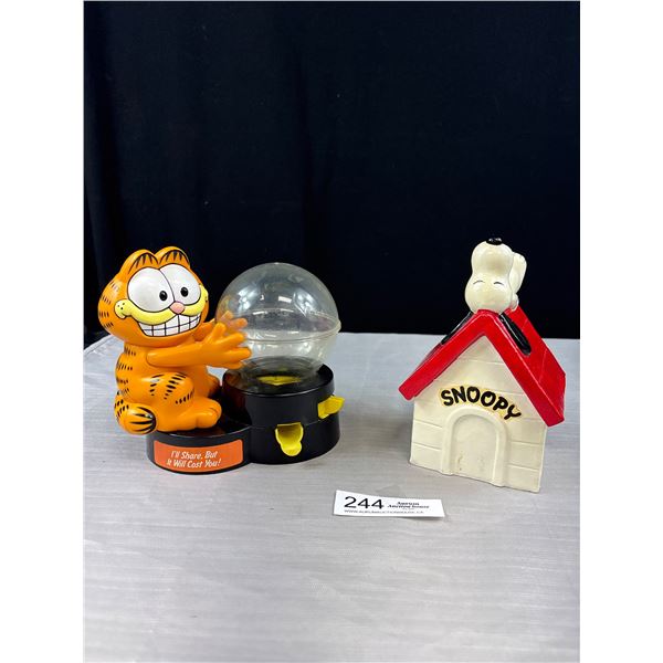 Vintage Garfield Gumball Machine and 1970s Snoopy Coin Bank