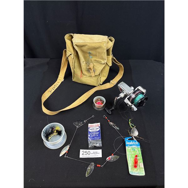 WW2 Canadian Military Bag Filled with Vintage Fishing Gear