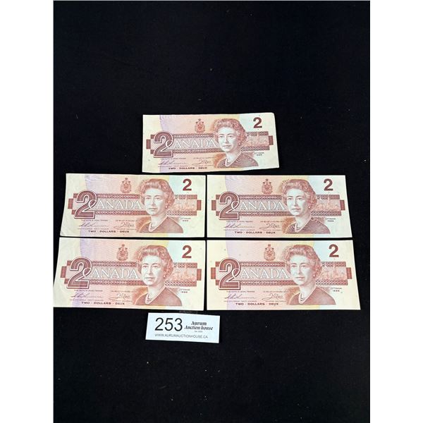 Lot of 5 1986 $2 Banknotes