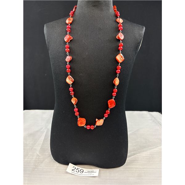 Red Colored Mother of Pearl w/ Red Beads Necklace
