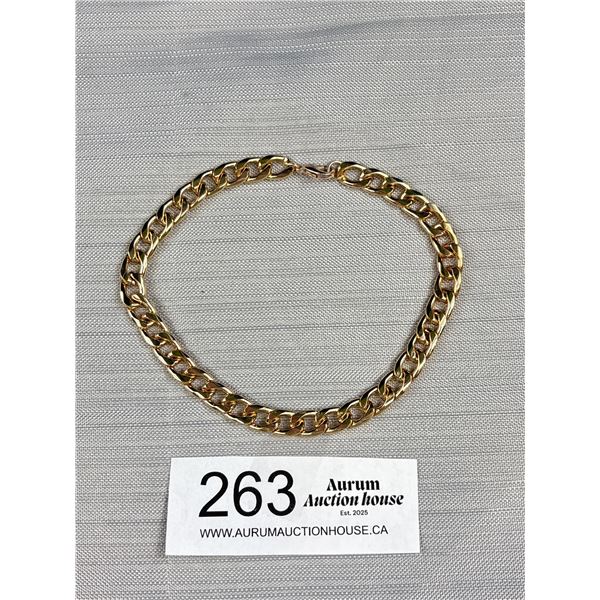 Large Gold Plated Links Bracelet or Anklet 10 Inches Length, Unmarked