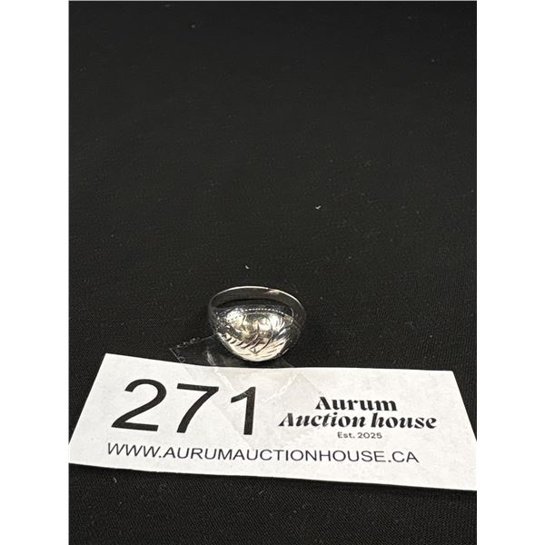 Sterling Silver Hand Engraved Design Dome Shaped Ring Marked 925