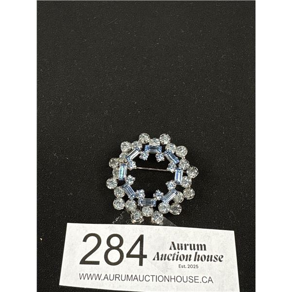 Vintage (Sherman Look) Blue Rhinestone Brooch 1950s