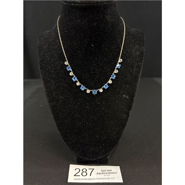 Very Pretty Blue + Clear Vintage 1930s Necklace