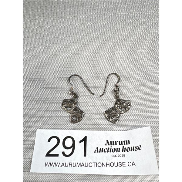 Nice Comedy and Tragedy Mask Earrings in Sterling Silver