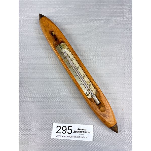 Antique Oak Bobbin Thermometer