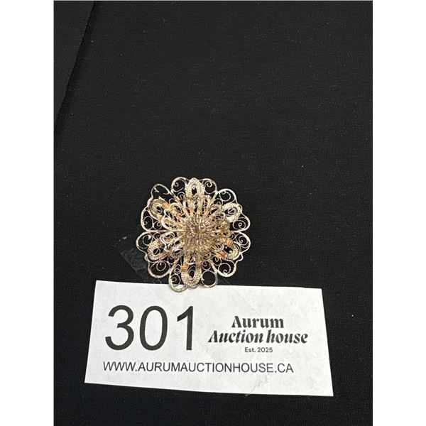 1.5" Marked Sterling Silver Filigree Brooch/Pendant