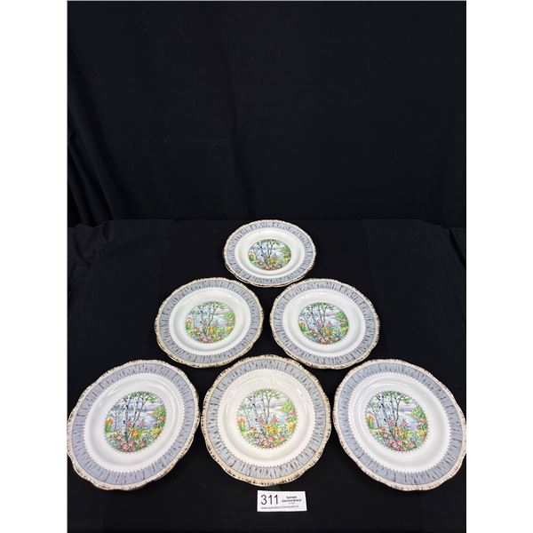 Lot of 6 Royal Albert "Silver Birch" 8" Diameter Pie/Dessert Plates