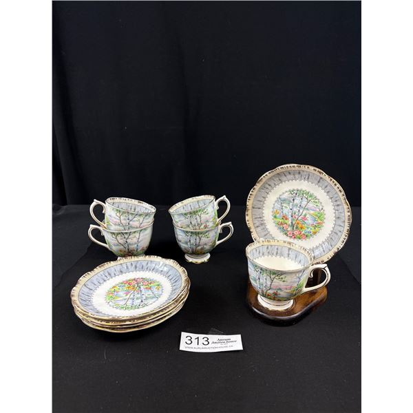 Lot of 5 Royal Albert Silver Birch Teacup and Saucers