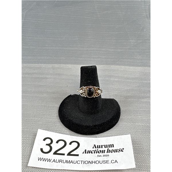 Vintage Hand Crafted Sterling Silver w/ Black Onyx Stone Ring Marked 925 Size