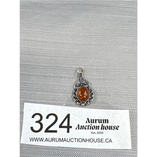 Sterling Silver w/ Genuine Amber Stone Pendant