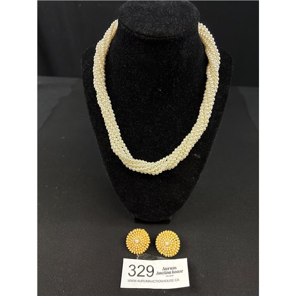 Twisted Pearl Choker Necklace + Pair of Earrings