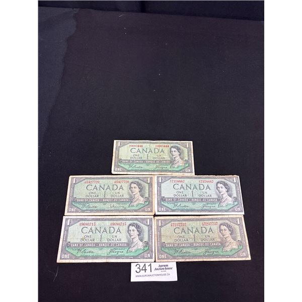 Lot of 5 1954 $1 Banknotes