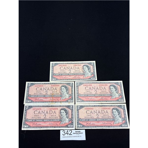 Lot of 5 1954 $2 Banknotes