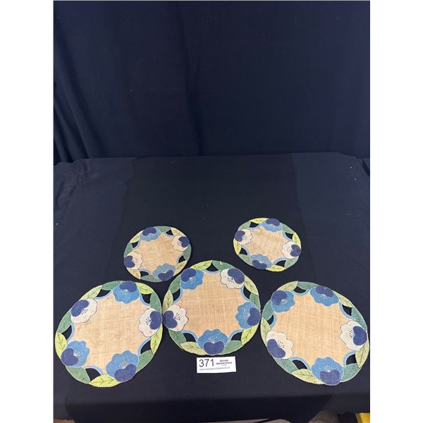 5 Art Nouveau Emboridered Doiles Circa 1890-1900