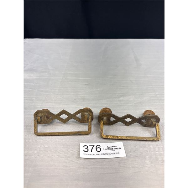 A Good Pair of Heavy Brass Arts + Crafts Handles 1910-1921