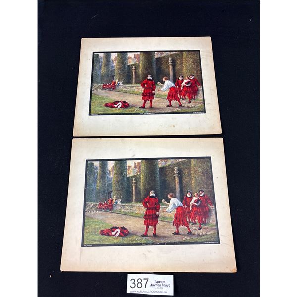 2 Early 1900s Coloured Lithographs "The Tournament"By F.M Bennett