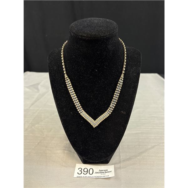 Nice Sky Blue + Clear Rhinestone Necklace