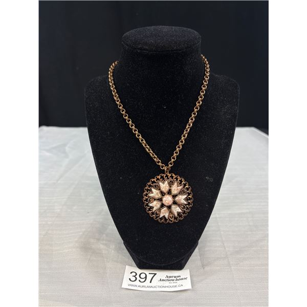 Good Quality 1950s Copper Tone Necklace w/ "Murano" Glass Pearls