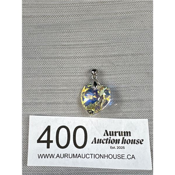 Irredescent Crystal Heart Pendant w/ 18k Gold Filled Loop