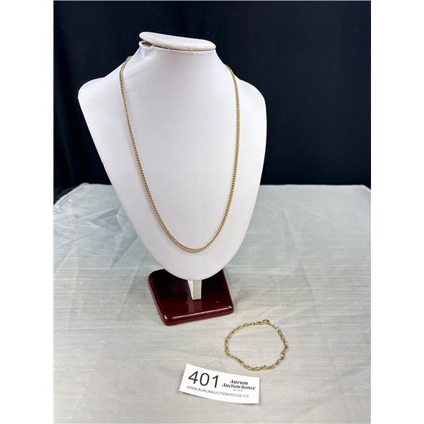 24" Gold Tone Necklace + Gold Tone Bracelet