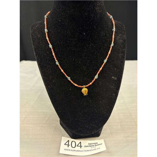 Crystal Bead Necklace w/ Silver Gilt Flower Pendant